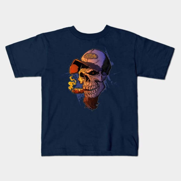 Trucker Skull Kids T-Shirt by HeavenlyKaos